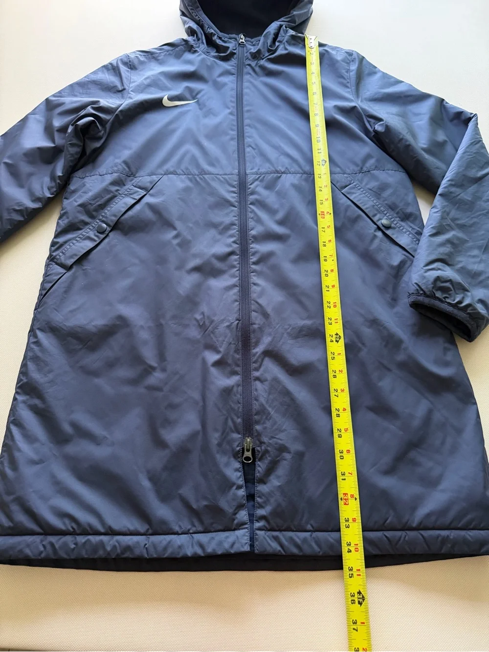 Nike Navy Hooded Long Puffer Jacket